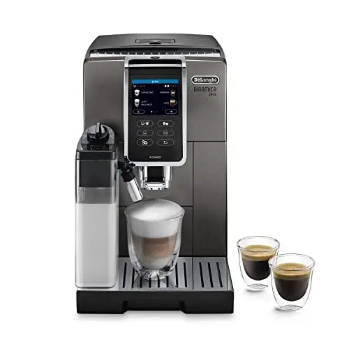 Produktbild: De'Longhi Dinamica Plus ECAM 372.95.TB Kaffeevollautomat mit LatteCrema Milchsystem, Cappuccino und Espresso auf Knopfdruck, Touchscreen Farbdisplay, Appsteuerung, Kaffeekannen-Funktion, Titan/Schwarz