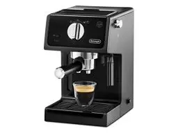 Produktbild: De'Longhi ECP 31.21 – Espresso Siebträgermaschine, Espressomaschine mit AluminiumFinish, inkl. manueller Milchschaumdüse, mit Heißwasserfunktion, für ESE Pads geeignet, 1,1 l Wassertank, schwarz