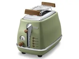 Produktbild: De'Longhi Icona Vintage CTOV 2103.GR – 2-Schlitz-Toaster mit Brötchenaufsatz, Toaster mit 6 Bräunungsstufen, Auftau- & Aufwärmfunktion, aus Edelstahl in elegantem Retro Look, grün