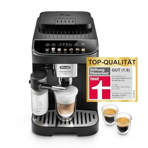 Produktbild: De'Longhi Magnifica Evo ECAM 292.81.B Kaffeevollautomat mit LatteCrema Milchsystem, 7 Direktwahltasten für Cappuccino, Espresso und weitere Kaffeespezialitäten, 2-Tassen-Funktion, Schwarz