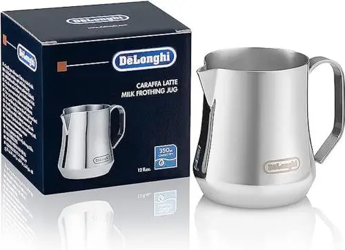 Produktbild: De'Longhi DLSC060 ECO 311.W/BK/R/B Milchkännchen für manuelles Aufschäumen, ergonomischer Griff, 18/8 Edelstahl, 350 milliliters