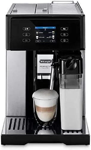 Produktbild: De’Longhi Perfecta Deluxe ESAM 460.80.MB Kaffeevollautomat mit LatteCrema Milchsystem und Kaffeekannenfunktion, Farbdisplay, inkl. Kaffeekanne, Edelstahl/Schwarz