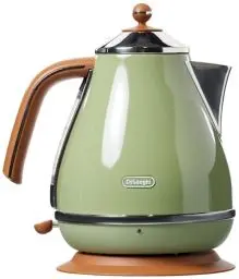 Produktbild: De'Longhi Wasserkocher Icona Vintage KBOV2001.GR - 1,7 l mit Wasserstandsanzeige und 360° Basis,Edelstahl in elegantem Retro Look mit Chrom-Details,‎2000 W,‎ ‎23.01 x 23.01 x 26.49 cm,Olive