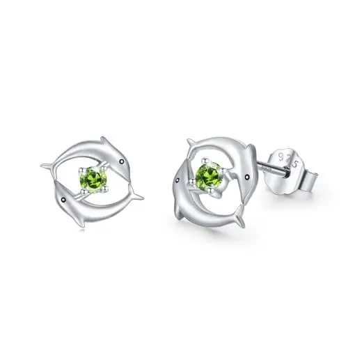 Produktbild: Delphin Ohrstecker,Delphin Ohrringe für Damen 925 Sterling Silber Delfin Ohrringe mit Zirkonia Nette Tier-Delphin-Ohrringe Schmuck Geschenke für Frauen Mädchen Kinder（August）