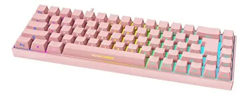 Produktbild: DELTACO GAMING PK95R – Mechanische Gaming Tastatur (Kabellos, RGB Beleuchtung, 65%, Deutsches Layout QWERTZ, Front Lasering) – Pink/Rosa