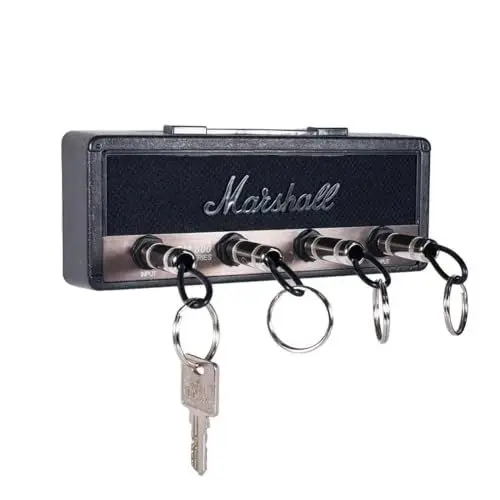 Produktbild: Deluisho Schlüsselbrett Schlüsselhalter Audio Schlüsselanhänger Gitarren-Schlüsselanhänger Wandhalterung Kreative Retro-Schlüsselaufbewahrung mit 4 Gitarrensteckern