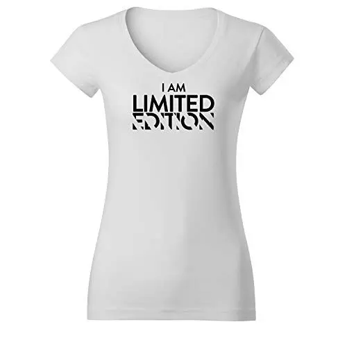 Produktbild: DELUNO I am Limited Edition Cooles Frauen Tshirt mit Druck Short Sleeve Top Sommer Freizeit Kurzarm (406 Vneck Weis S)