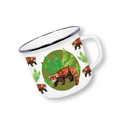 Produktbild: Deluxebase Anamelware Nature Collection – Roter Panda, große Emaille-Tasse, 475 ml, ideal für Reisen, Camping und den täglichen Gebrauch, wiederverwendbarer Becher für Kaffee, Suppe und kalte Getränke