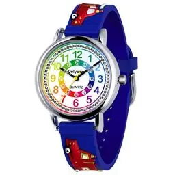 Produktbild: Delycazy Kinderuhr Mädchen Junge, Kinder Armbanduhr lernuhr Analoge kinderuhr Lern Armbanduhr mit Zeitlernübungen, Hochwertigem Quarzwerk Dunkelblau