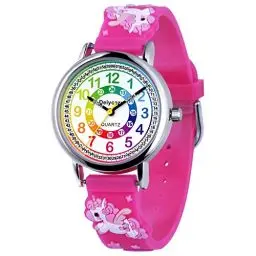 Produktbild: Delycazy Kinderuhr Mädchen, Kinder Armbanduhr lernuhr Analoge kinderuhr Lern Armbanduhr mit Zeitlernübungen, Hochwertigem Quarzwerk Rosarot