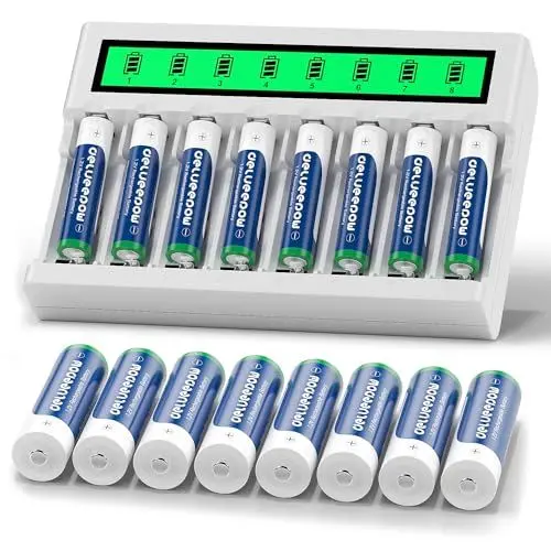 Produktbild: Delyeepow Akkuladegerät AA AAA NI-MH mit 8AA+8AAA 3300mAh 1100mAh 8 Zellen, wiederaufladbare 1.2V NiMH Batterien, hohe Kapazität, 1200 Zyklen