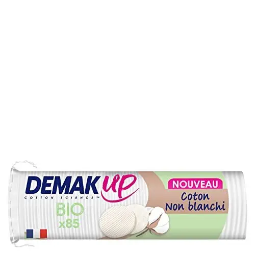 Produktbild: Demak'Up Bio-Wattepads zum Abschminken – Gesicht und Augen – 100% natürliche, biologische und nicht gebleichte Baumwollfasern – GOTS-zertifiziert – 85 Baumwolle