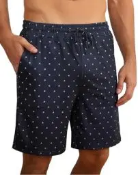 Produktbild: Demegimi Schlafanzughosen für Herren kurze Schlafhose Baumwolle Sommer Pyjamahose Shorty Pyjama mit Palmenmuster Marineblau