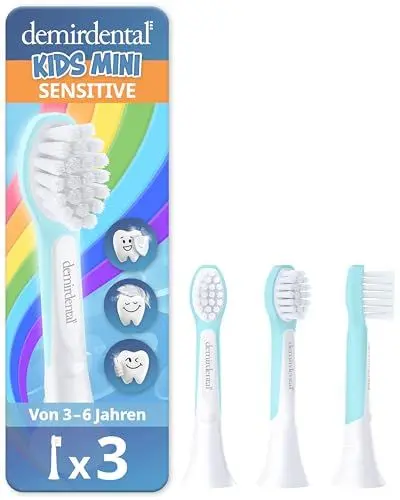 Produktbild: demirdental Ersatzbürsten für Kinder passend für Philips Sonicare Ersatzbürsten Kids, Compact Mini geeignet für 3-6 Jahre, entspricht HX6034, Türkis, 3er Set