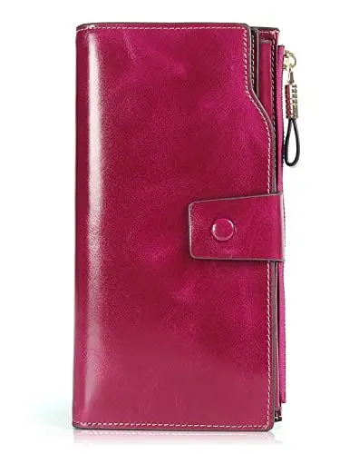 Produktbild: Demon&Hunter Geldbörse Damen Leder RFID Schutz Große Kapazität Lang Portmonee 21 Kartenfächer Leder Clutch Rosenrot DZA2083RR