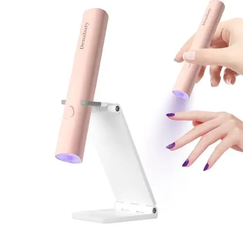 Produktbild: Denabuty UV Lampe für Gelnägel, Mini U V LED Lampe für Nägel Wiederaufladbar mit Ständer Tragbare Kleine UV Nagellampe für Gel Nagellack, zum Aushärten von Nagelkleber & Nail Tips Rosa