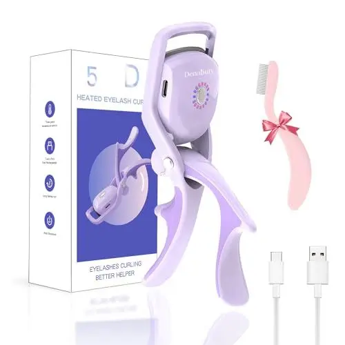 Produktbild: Denabuty Wimpernzange Beheizbar, Elektrische Beheizbare Wimpernzange mit 3 Temperaturmodi Silikon-Heizkissen USB-C Wiederaufladbare mit Wimpernkamm Lange Dauerhafte Lift für Alle Wimpern Violett