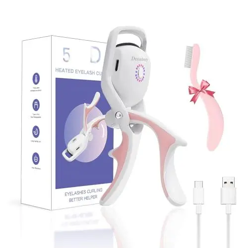 Produktbild: Denabuty Wimpernzange Beheizbar, Elektrische Beheizbare Wimpernzange mit 3 Temperaturmodi Silikon-Heizkissen USB-C Wiederaufladbare mit Wimpernkamm Lange Dauerhafte Lift für Alle Wimpern Weiß