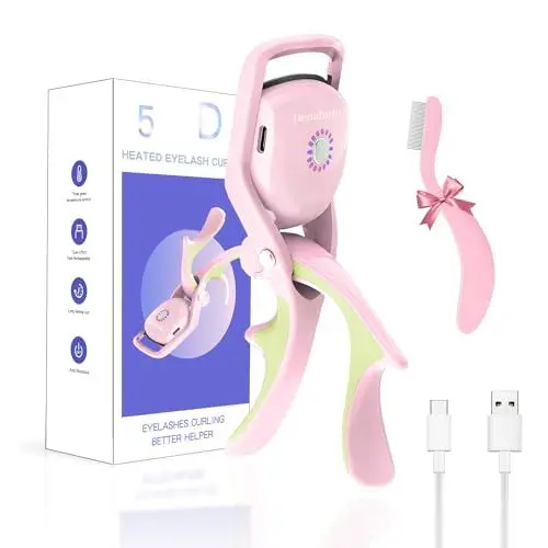 Produktbild: Denabuty Wimpernzange Beheizbar, Elektrische Beheizbare Wimpernzange mit 3 Temperaturmodi Silikon-Heizkissen USB-C Wiederaufladbare mit Wimpernkamm Lange Dauerhafte Lift für Alle Wimpern Rosa
