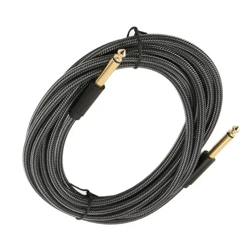 Produktbild: Denash Gitarren-Verstärkerkabel, 24 Karat Vergoldete Anschlüsse, Sicher, Verschleißfest, Professionelles 1/4 Zoll 6,35 Mm Männliches Nylon-Geflecht-Instrumentenkabel für Bass (#1)