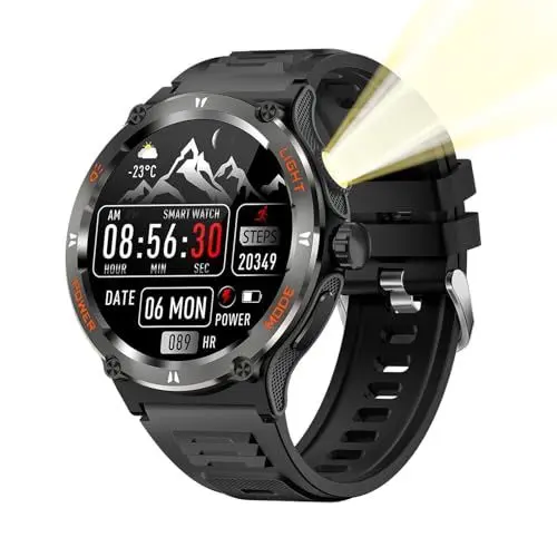 Produktbild: Denash mit 1,53 Zoll Touchscreen, Call Fitness Tracker Uhr mit Kompass, LED-Licht für Outdoor-Sport und Vollbild-Touch, 360x360 Auflösung (Black)