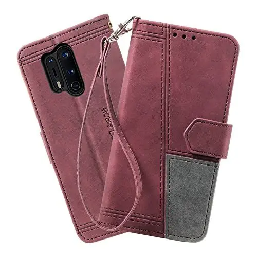 Produktbild: DENDICO Hülle für OnePlus 8 Pro, PU Leder Handyhülle Stoßfest Klapphülle, Magnetverschluss Brieftasche Schutzhülle für OnePlus 8 Pro, Weinrot