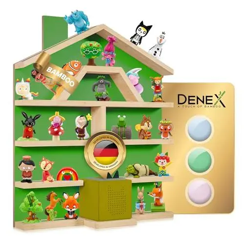 Produktbild: Denex Bambus Tonie Regal Grün-Tonieregal zur Aufbewahrung-Kinder Regal für Musikbox-Perfekte Tonie Aufbewahrung im Kinderzimmer-Regal Tonie Magnetisch-Regal für Toniebox und zu60 Figuren
