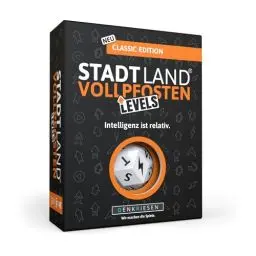 Produktbild: DENKRIESEN - Stadt Land Vollpfosten® Levels – Classic Edition - Inteligenz ist relativ.' | 60 Karten | Blitzwürfel | ab 12 Jahren | ca. 30-60min | 2-6 Spieler | Familie| Reisespiel | Stadt Land Fluss