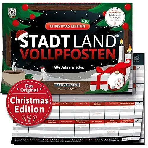 Produktbild: DENKRIESEN - Stadt Land VOLLPFOSTEN® - Christmas Edition - 'Alle Jahre Wieder' | DIN A4 Spielblock | Ab 9 Jahren | 50 Blatt | Partyspiel | Weihnachtsedition | 43 Kategorien | Geschenkidee