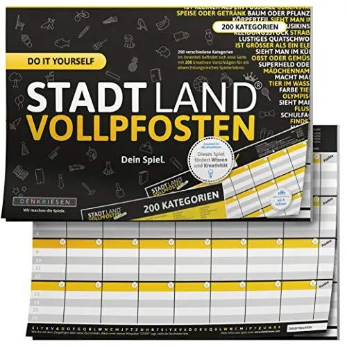Produktbild: DENKRIESEN - Stadt Land VOLLPFOSTEN® - DO IT Yourself-Edition | Reisespiel | Familienspiel | Wichtelgeschenk Partyspiel | Stadt Land Fluss | Spielblock