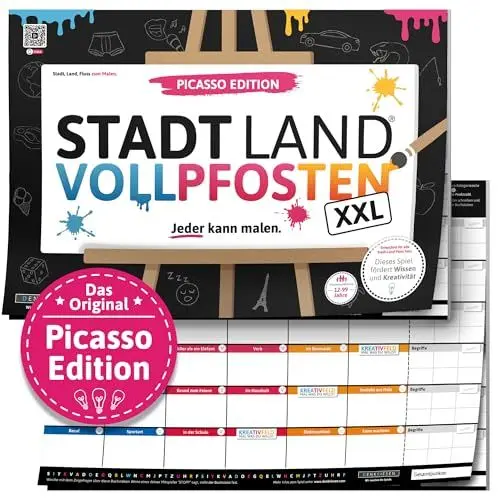 Produktbild: DENKRIESEN - Stadt Land VOLLPFOSTEN® - Picasso Edition | Stadt Land Fluss zum Malen | Ab 8 Jahren | Familienspiel | Kreatives Zeichenspiel | 23 Kategorien | Spaßiges Gesellschaftsspiel für alle