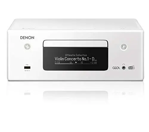 Produktbild: Denon RCD-N11DAB Kompaktanlage, HiFi Verstärker, CD-Player, Internetradio, Musikstreaming, HEOS Multiroom, Bluetooth und WLAN, AirPlay 2, Alexa Kompatibel, 2 Optische TV-Eingänge, DAB+ Radio, Weiß