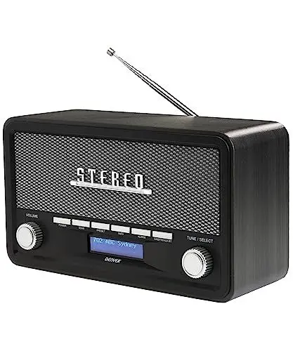 Produktbild: Denver Retro DAB-18 Digitalradio | DAB Plus Radio mit Bluetooth & FM | 2x20W Stereo-Lautsprecher | Kleines Radio mit Netzstecker | Küchenradio DAB mit gutem Klang | LCD-Display & Weckfunktion