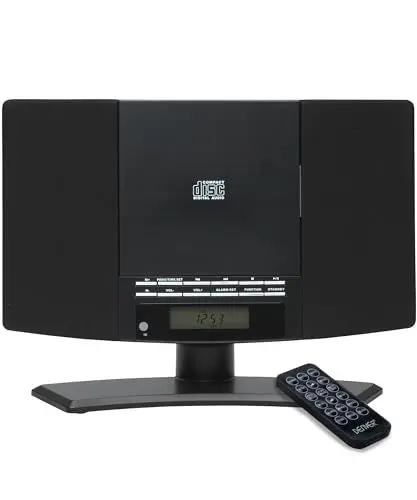 Produktbild: Denver Musik-Center (vertikaler CD-Player mit LCD-Display, AUX-In, Wandhalterung, Weckerradio) schwarz