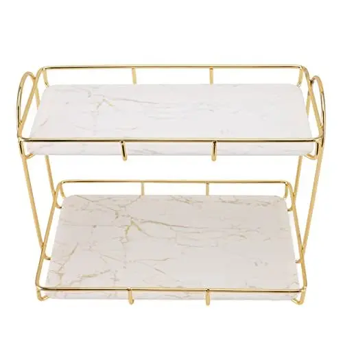 Produktbild: Deosdum Badezimmer-Aufbewahrungsregal, Gold-Weiß, 2 Ebenen, Make-up-Regal, Humanisierte Struktur, Rutschfester Theken-Organizer (Groß), Deosdum173bukmzwy-12