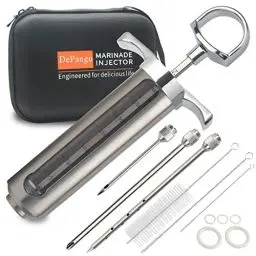 Produktbild: DePango Fleischspritze, Edelstahl Marinadenspritze Kit mit 3 Fleisch Nadeln für BBQ Smoker Grillraucher, Spritze für Fleisch Kochen Huhn Steak Rindfleisch Schweinefleisch