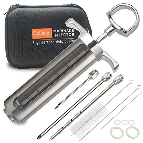 Produktbild: DePango Fleischspritze, Edelstahl Marinadenspritze Kit mit 3 Fleisch Nadeln für BBQ Smoker Grillraucher, Spritze für Fleisch Kochen Huhn Steak Rindfleisch Schweinefleisch