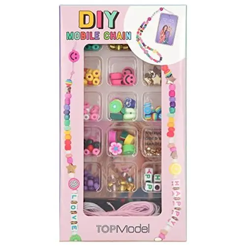 Produktbild: Depesche 11921 TOPModel DIY - Mobile Chain Bastel-Set zum Gestalten individueller Handy-Anhänger und Perlen-Ketten, inklusive 3 Bändern und 225 verschiedenen Perlen und Deko-Buchstaben