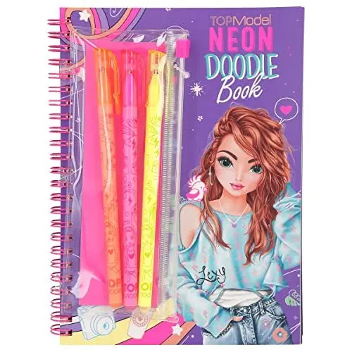 Produktbild: Depesche 11932 TOPModel Neon Doodle - Malbuch-Set mit 35 dunklen Seiten zum Ausmalen und Gestalten vieler Motive, Mal-Heft mit neonfarbenen Motiv-Outlines, 3 Neon Gelstiften und 1 Sticker-Bogen