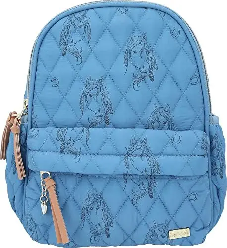 Produktbild: Depesche 12026 Miss Melody Blue Quilt - Rucksack für Kinder mit Pferde-Muster und Steppnaht-Optik, Tasche in Blassblau mit längenverstellbaren Schultergurten