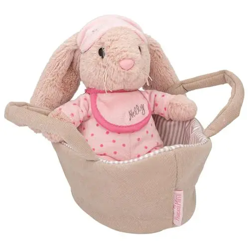 Produktbild: Depesche 12454 Princess Mimi - Kuscheltier Hase Nelly im Körbchen, mit weichem Fell in Rosa, Plüschtier mit Schlafmaske und Body