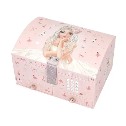 Produktbild: Depesche 13239 TOPModel Ballet - Großes Schmuckkästchen in Rosa, mit Model Motiv und bunten Details, Schmuckbox mit Code, Sound und Spiegel