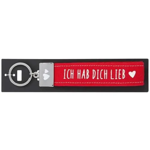 Produktbild: Depesche 4298-092 Schlaufen Schlüsselanhänger aus Filz, mit graviertem Metallabschluss und kultigem Aufdruck, Ich hab Dich lieb, rot, ca. 17 x 3 x 1 cm