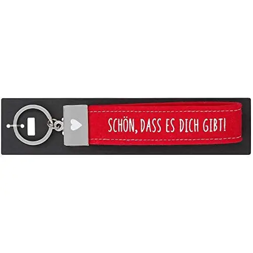 Produktbild: Depesche 4298-098 Schlaufen-Schlüsselanhänger aus Filz, mit graviertem Metallabschluss und kultigem Aufdruck, Schön, dass es dich gibt, rot, ca. 18,7 x 4,4 x 1 cm
