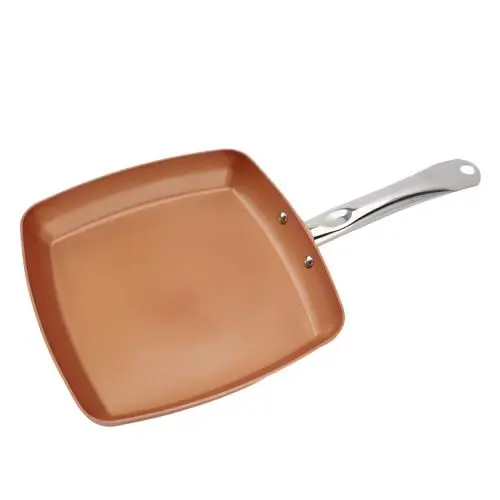 Produktbild: Depisuta Quadratische Bratpfanne, 24 Cm, Antihaftbeschichtete Aluminium-Induktions-Kupferpfanne mit Langem Griff, Mini-Bratpfanne, Eierpfanne für Fleisch und Gemüse, Spülmaschinenfest