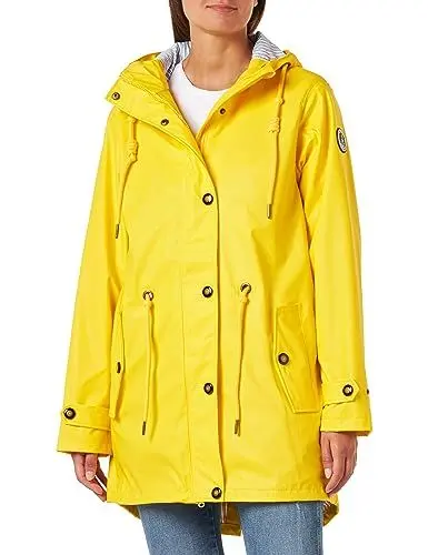 Produktbild: Deproc Active Damen Damen Friesennerz Regenmantel mit Kapuze Wasserdicht Wetterfest Windbreaker Übergangsjack Regenjacke, Gelb, 38 EU