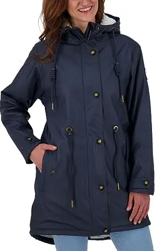 Produktbild: Deproc Active Damen Friesennerz Regenmantel Kapuze Wasserdicht Wetterfest Windbreaker Übergangsjacke #ankerglutliebe Regenjacke, Navy, 46
