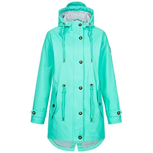 Produktbild: Deproc Active Damen Friesennerz Regenmantel Kapuze Wasserdicht Wetterfest Windbreaker Übergangsjacke #ankerglutliebe Regenjacke, Turquoise, 38