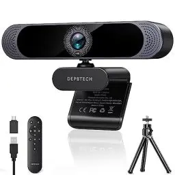 Produktbild: DEPSTECH DW49 Pro Webcam 4K, Ultra HD 1/2,55'' Sony-Sensor, 3-facher Zoom, Webcam mit Zwei Mikrofon, Fernbedienung, Autofokus, Streaming Kamera für PC, Mac, Laptop, Videoanruf, Zoom, Skype, Teams