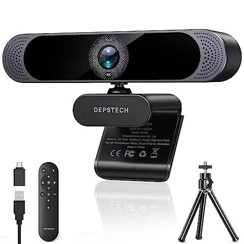 Produktbild: DEPSTECH DW49 Pro Webcam 4K, Ultra HD 1/2,55'' Sony-Sensor, 3-facher Zoom, Webcam mit Zwei Mikrofon, Fernbedienung, Autofokus, Streaming Kamera für PC, Mac, Laptop, Videoanruf, Zoom, Skype, Teams